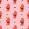 Pink monochrome palm reader psychedelic line art hand with all seeing eye pattern. Cosmic seamless vector repeat pattern