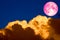 pink moon on sky heap cloud spread soft cloud