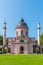 Pink mosque at the Schwetzingen palace in Germany during sunny summer day