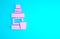 Pink Mouthwash plastic bottle and glass icon isolated on blue background. Liquid for rinsing mouth. Oralcare equipment