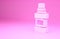 Pink Mouthwash plastic bottle and glass icon isolated on pink background. Liquid for rinsing mouth. Oralcare equipment