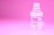 Pink Mouthwash plastic bottle and glass icon isolated on pink background. Liquid for rinsing mouth. Oralcare equipment