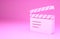 Pink Movie clapper icon isolated on pink background. Film clapper board. Clapperboard sign. Cinema production or media