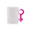 Pink mug on isolated background. Colorful handle coffee cup in female sign concept.  Clipping path or cutout object for montage