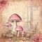 pink mushroom fantasy old paper, junk journal digital paper