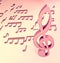 Pink music key with notes