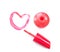 Pink nail polish and brush draw heart shape on white background