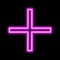 Pink neon cross on a black background. One object. Plus sign