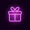 Pink neon gift box. Vector realistic neon sign