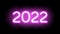 Pink Neon Glowing Sign 2022. New Year 2022 symbol. Bright beautiful inscription isolated on black background