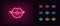 Pink neon lips icon. Glowing neon woman lips sign, passionate kiss