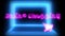 Pink neon online shopping text and trolley on blue neon laptop