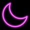 Pink neon outline of the waning moon on a black background. Vector icon illustration