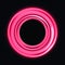 Pink neon round frame. Luminous swirling bunner. Glowing spiral. Light Ring background. Abstraction geometric neon circle. Shine