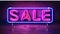 Pink neon SALE sign against a textured wall.