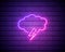 Pink neon sign on brick wall Storm cloud with rain and lightning. Thunderstorm illustration . GLowing Cloud and thunderbolt icon