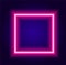 Pink neon square. the frame is square in shape, glows brightly in the dark with pink lines, with an empty space inside for text on