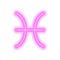 Pink neon zodiac sign Pisces on white. Predictions, astrology, horoscope.