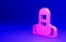 Pink Nuclear power plant worker wearing protective clothing icon isolated on blue background. Nuclear reactor worker