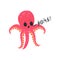 Pink octopus gets mad and loudly swears. Cartoon character of sea creature. Dirty language. Rude mollusk showing angry