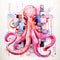 Pink Octopus Watercolor Sketch With Cubist Geometric Fragmentation