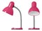 Pink office table lamp, front view and side view, isolated vector drawing