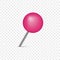 Pink Office Thumbtack for Notice Board and Attach Paper on Wall. Pushpin with Metal Needle and Pink head. Plastic Circle