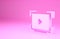 Pink Online play video icon isolated on pink background. Film strip with play sign. Minimalism concept. 3d illustration