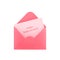 Pink open envelope with valentine\'s card