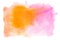 Pink orange watercolor splash isolated on white background. Hand drawn painting