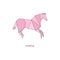 Pink origami horse in Japanese folded paper craft style, pastel animal made from polygon shapes