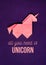 Pink origami unicorn on dark ultra violet background