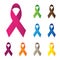 pink and other color ribbons, breast cancer awareness vector icon