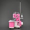 Pink overlock on a grey background. Equipment for sewing production. Sewing clothes and textiles. 3d illustration