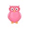 Pink owl symbol of wisdom isolated cartoon bird