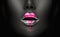 Pink Paint lipgloss drops on sexy lips, bright liquid paint on beautiful model girl\\\'s mouth. Valentine\\\'s Day