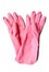 Pink pair of gloves isolated on white background. Safety Equipment made of latex