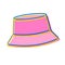 Pink panama with blue and yellow outline. Stylish headdress on a white background. Fashion accessory.