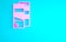 Pink Pantone palette book swatch paint icon isolated on blue background. Rainbow pantone paint table. Minimalism concept