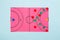 pink paper handball court, tactical display of defense and attack on the handball court