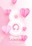 Pink paper hearts shapes decorated abstract background.