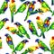 Pink parrot seamless pattern. tropical bird design. watercolor trendy print for textile