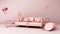 pink pastel sofa surrounding by coffee table