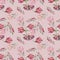 Pink pattern with magnolia and butterfly