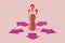 Pink pawn with arrows choosing the best way - Concept of women and direction choice