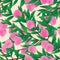 Pink peach fruit branch seamless pattern