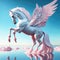 pink Pegasus on the blue lake
