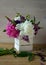 Pink peonies still life on the table.