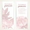 Pink peonies on two vertical banners on a white