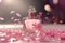 Pink perfume bottle. Romantic floral sweet fragrance. Generative Ai